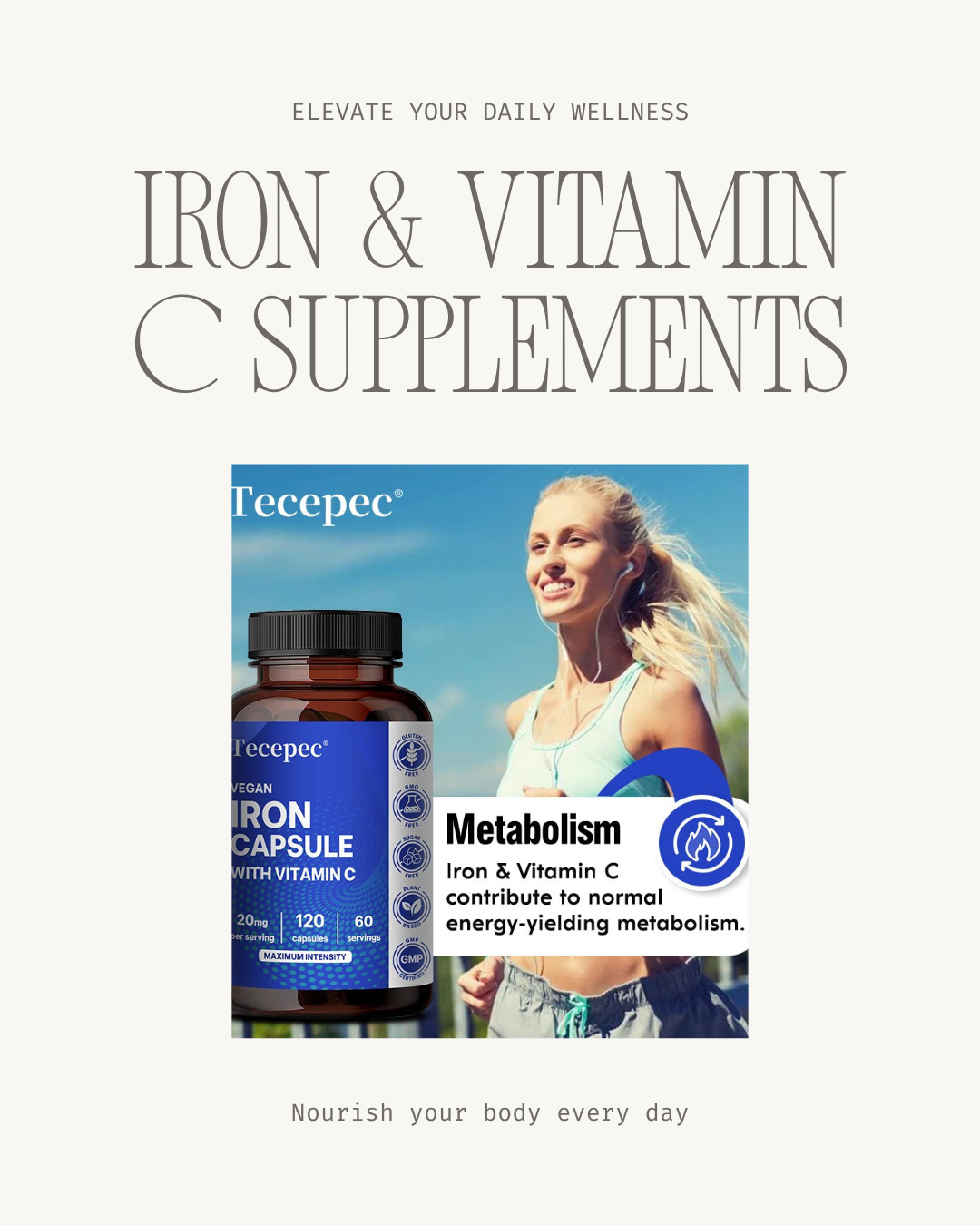 Lumière Iron + Vitamin C Daily Supplement – clean product presentation