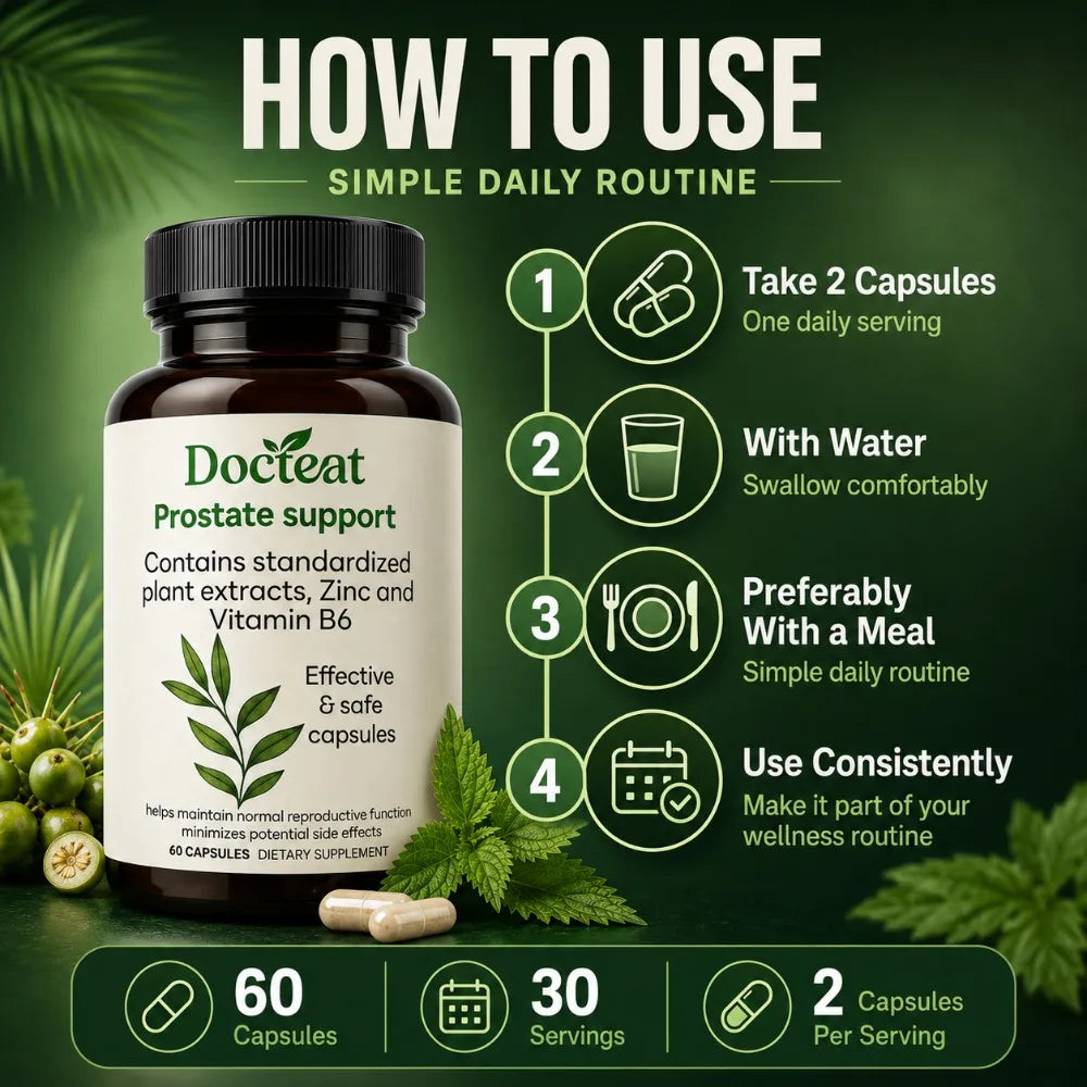 Prostate Support Capsules for Men Saw Palmetto 300mg Nettle Root Extract Zinc Vitamin B6 Wellness Daily Supplement
