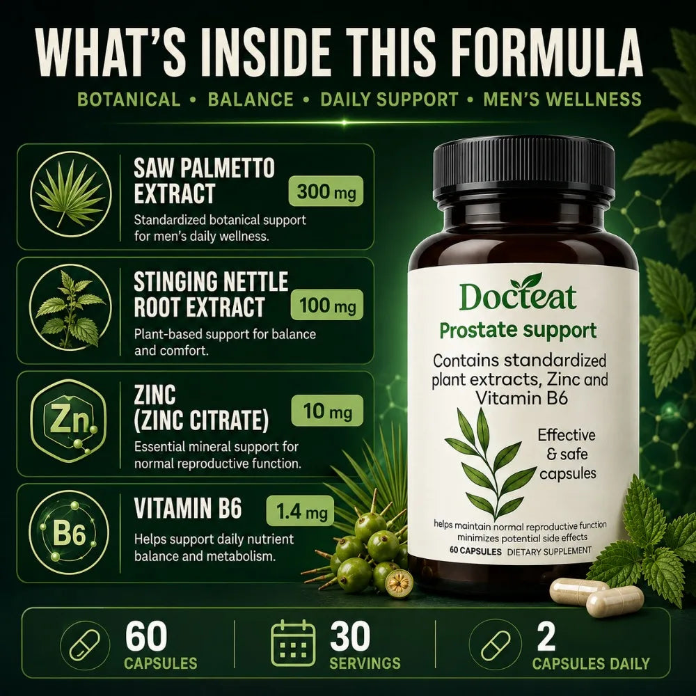 Prostate Support Capsules for Men Saw Palmetto 300mg Nettle Root Extract Zinc Vitamin B6 Wellness Daily Supplement