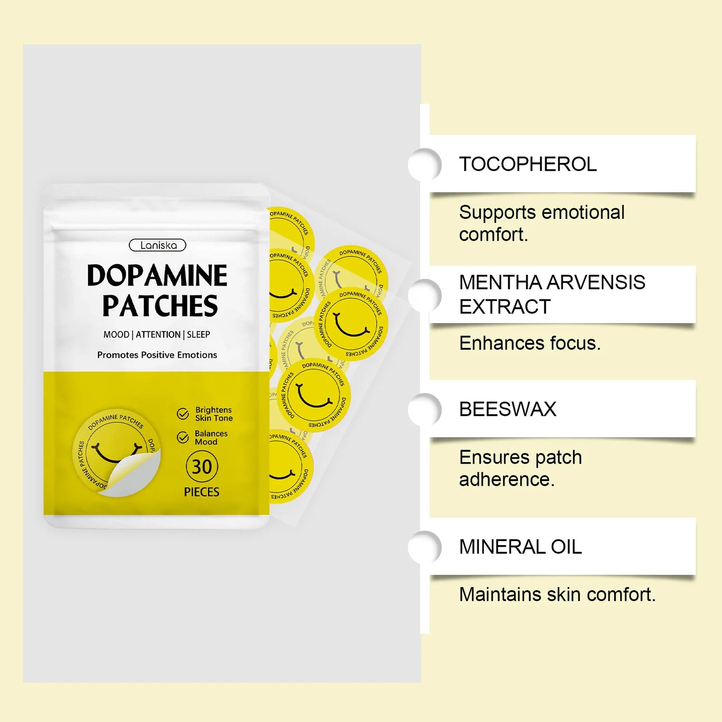 Dopamine Patches Vitality Boost Instant Mood & Focus Enhancement Concentration Aid Wellness Body Care Patch